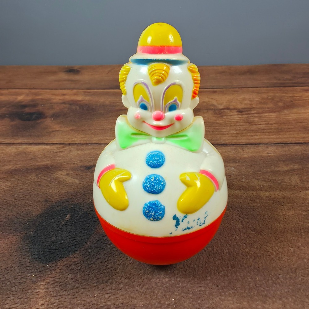 Sanitoy Roly Poly Chime Toy Kids OS Multi Good 1977 Vintage Clown Wobble